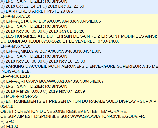 NOTAM sur l'aérodrome de Saint Dizier