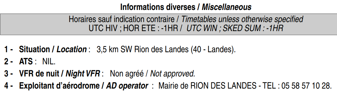 Carte VAC de l'aérodrome de Rion des Landes