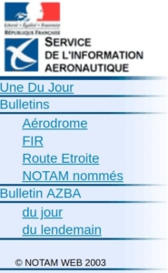 Menu du site Notam Web